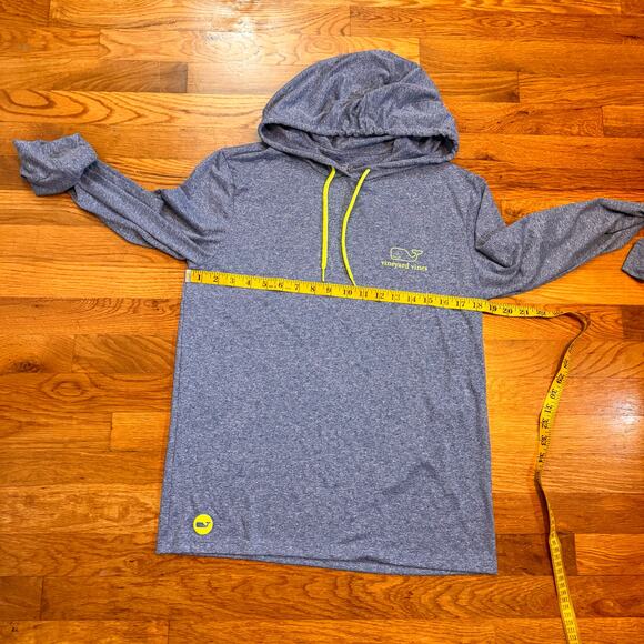 Vineyard Vines Performance Women XS Heathered Blue Neon Yellow Hooded Sweatshirt - Picture 2 of 7
